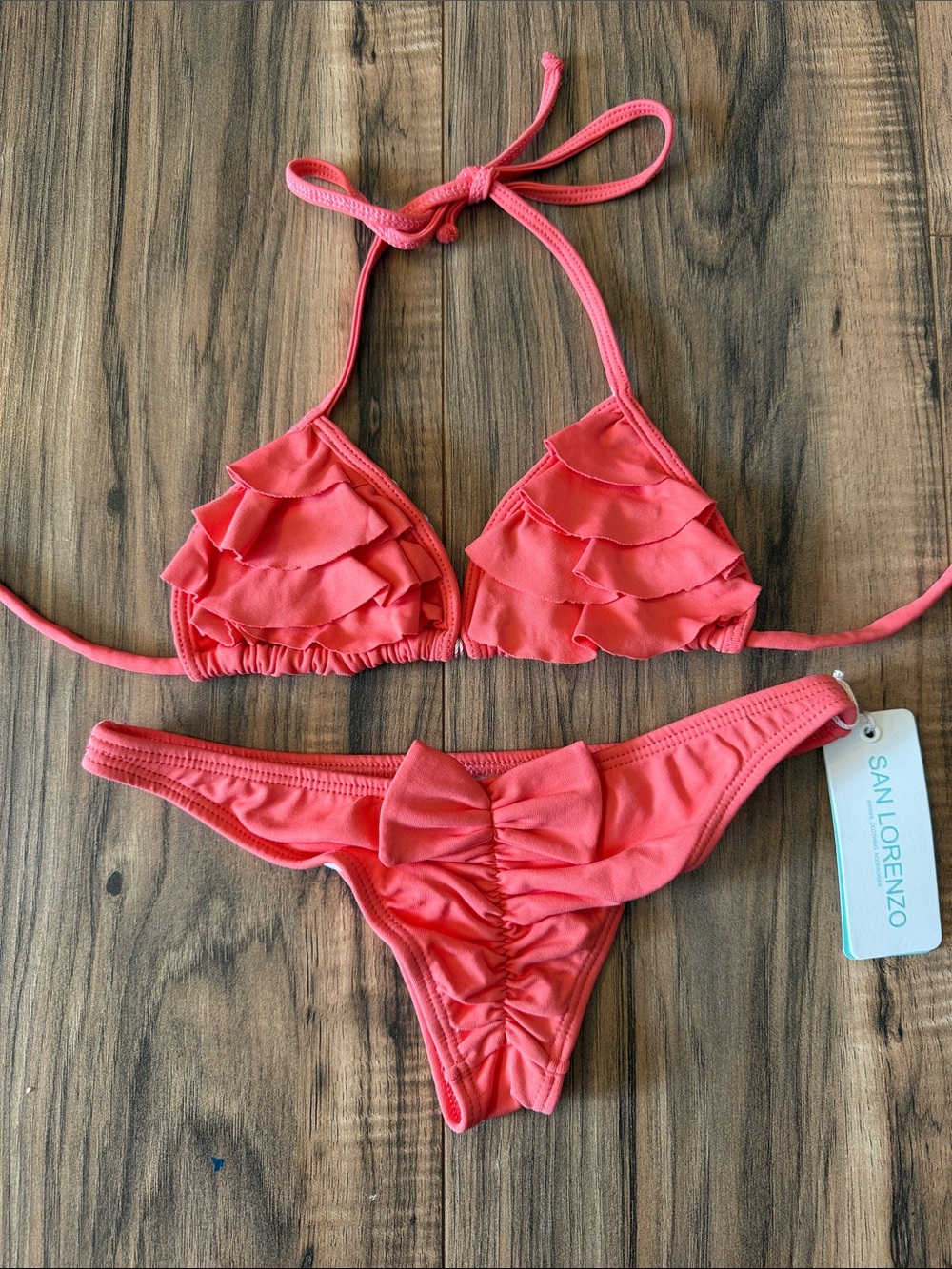 San Lorenzo Coral Pink Ruffle Two-Piece Bikini